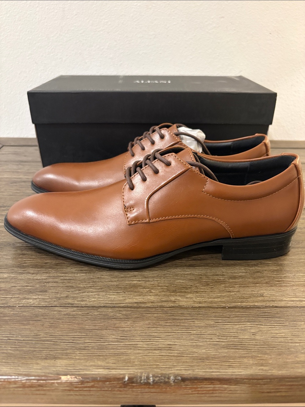 NIB [Alfani] Andrew Plain Toe Derbys Casual Dress Shoes Dark Tan Brown Men's 9 - Picture 8 of 14
